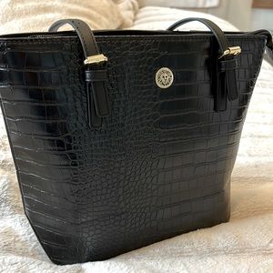 Anne Klein black croc embossed handbag